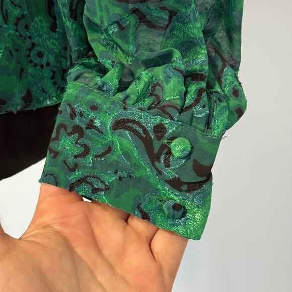 NWT Zara Green Paisley Ruffled Neck  Jacquared Long Sleeve Blouse Size XS - Picture 6 of 12